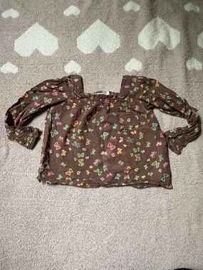 Specialty Girl vintage 4T brown long sleeve butterfly blouse